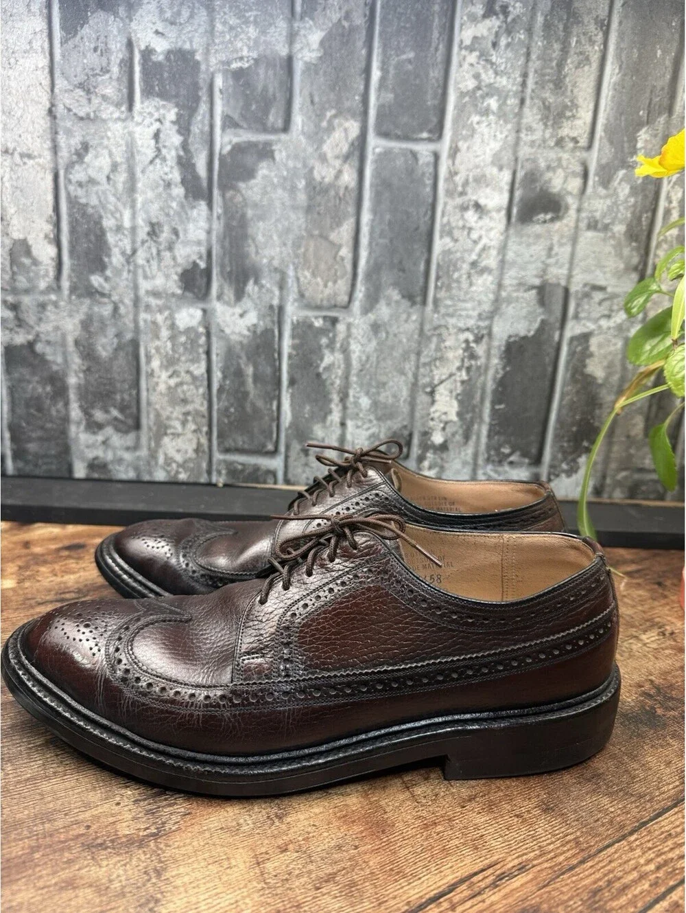 Vintage Mens Brown Pebbled Leather Longwing Brogue Wingtip Shoes Size 8 C